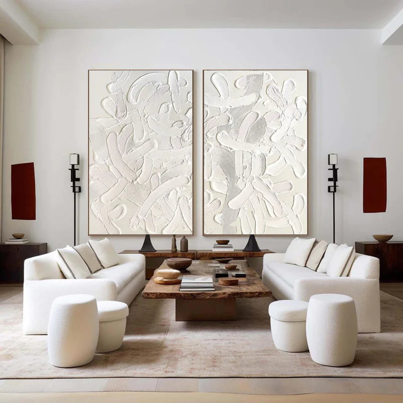 White Textured Minimalist Wall Art Set of 2 #WT004