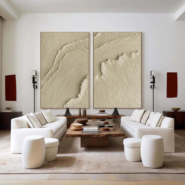 Beige & Brown Textured Minimalist Wall Art Set of 2 #BM015