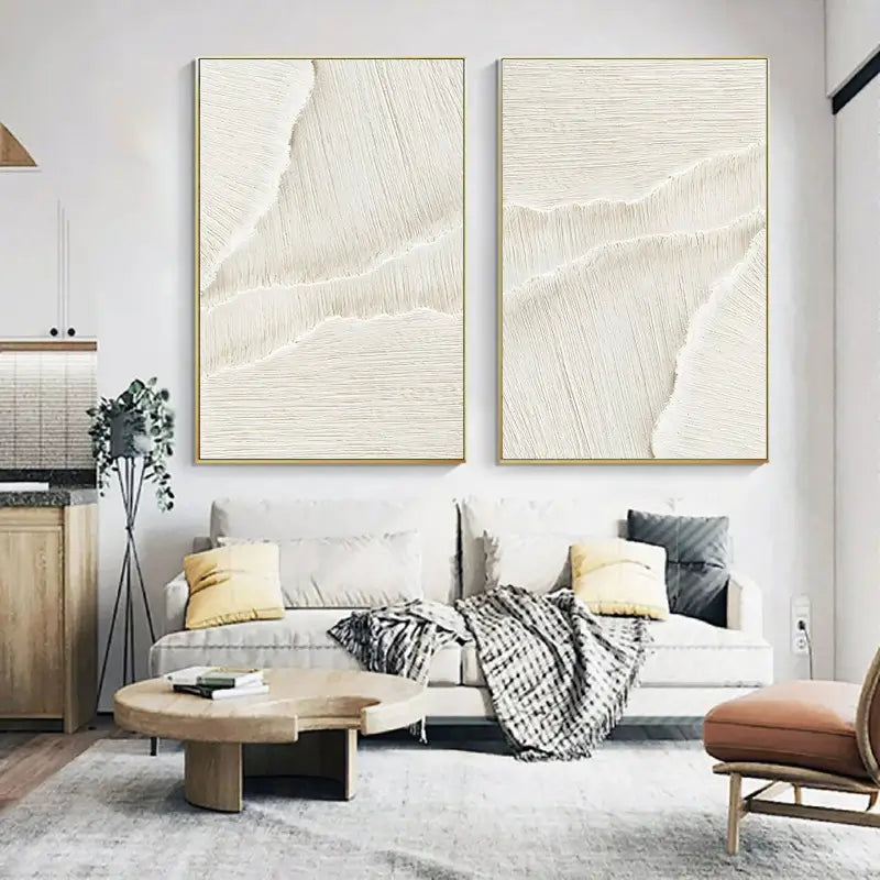 White Textured Minimalist Wall Art Set of 2 #WT010