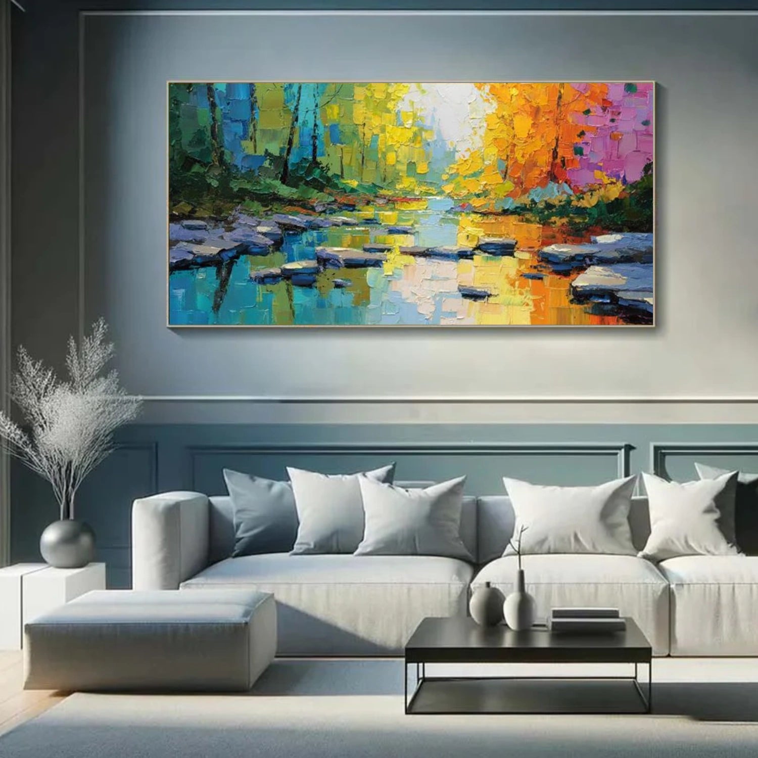 Colorful Tree And Flower Abstract Textured Wall Art #TF169