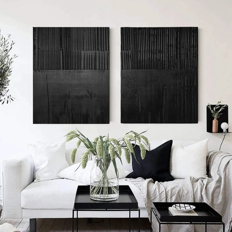 Black Textured Minimalist Wall Art Set of 2 #BT017