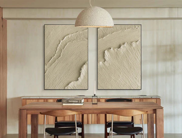 Beige & Brown Textured Minimalist Wall Art Set of 2 #BM015