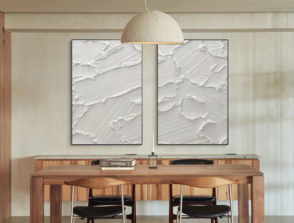 White Textured Minimalist Wall Art Set of 2 #WT042