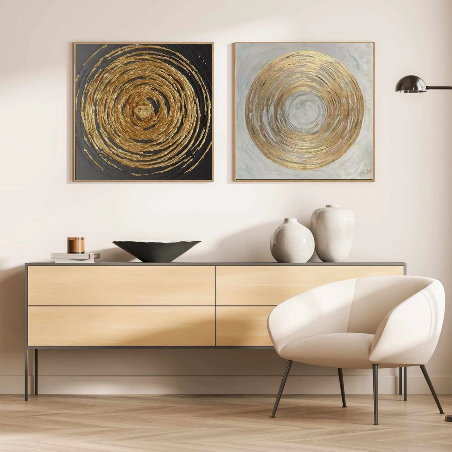 Black and White Minimalist Textured Canvas Art Set of 2 #BT083