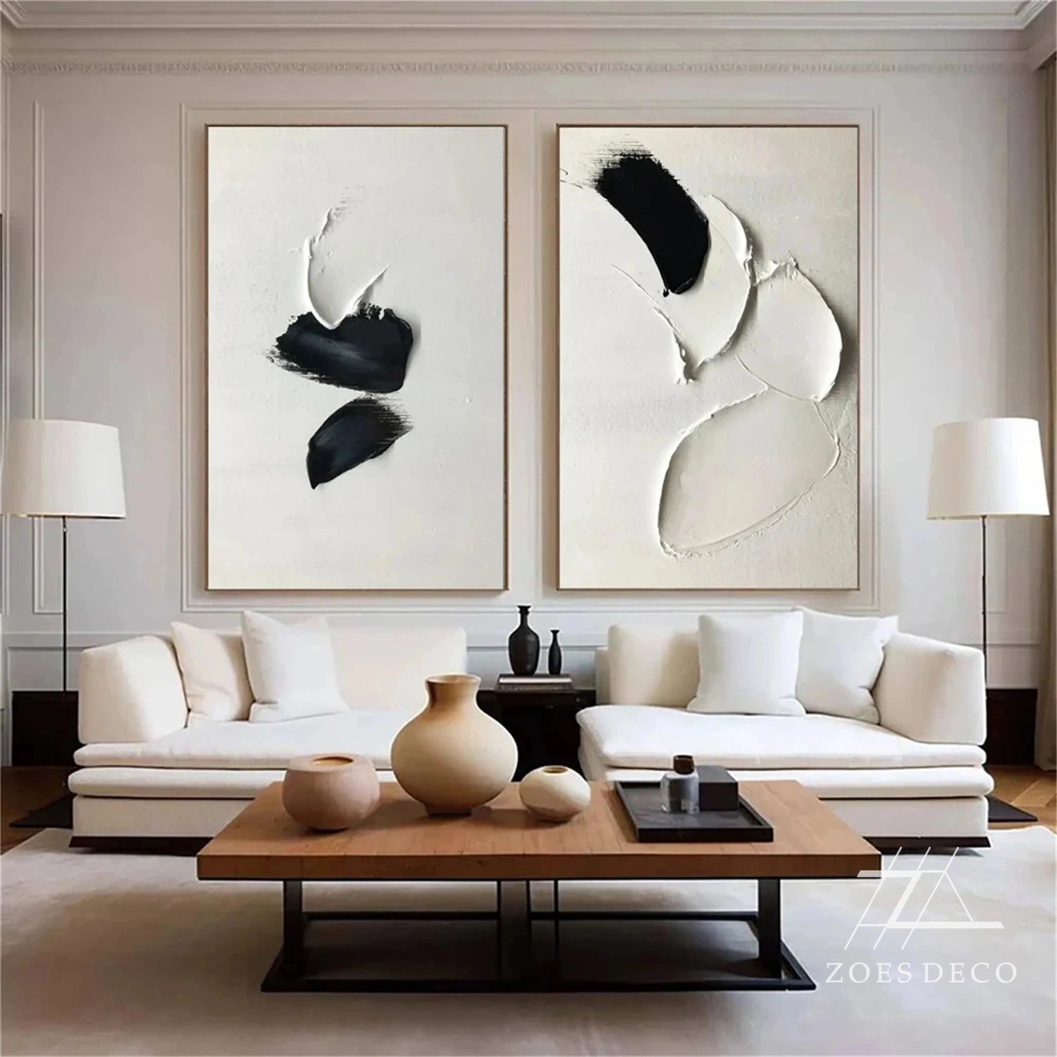 White Textured Minimalist Wall Art Set of 2 #WT179