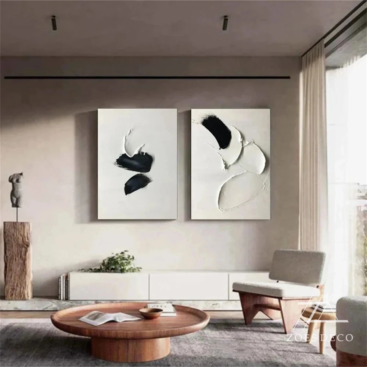 White Textured Minimalist Wall Art Set of 2 #WT179