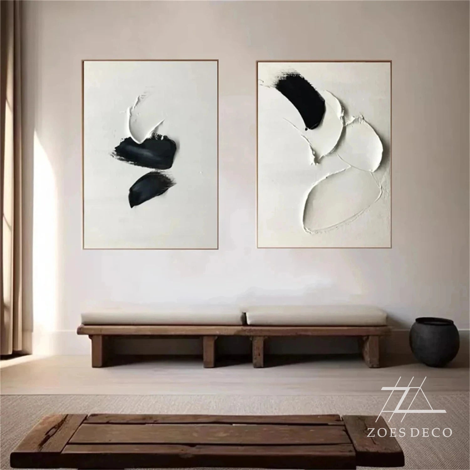 White Textured Minimalist Wall Art Set of 2 #WT179