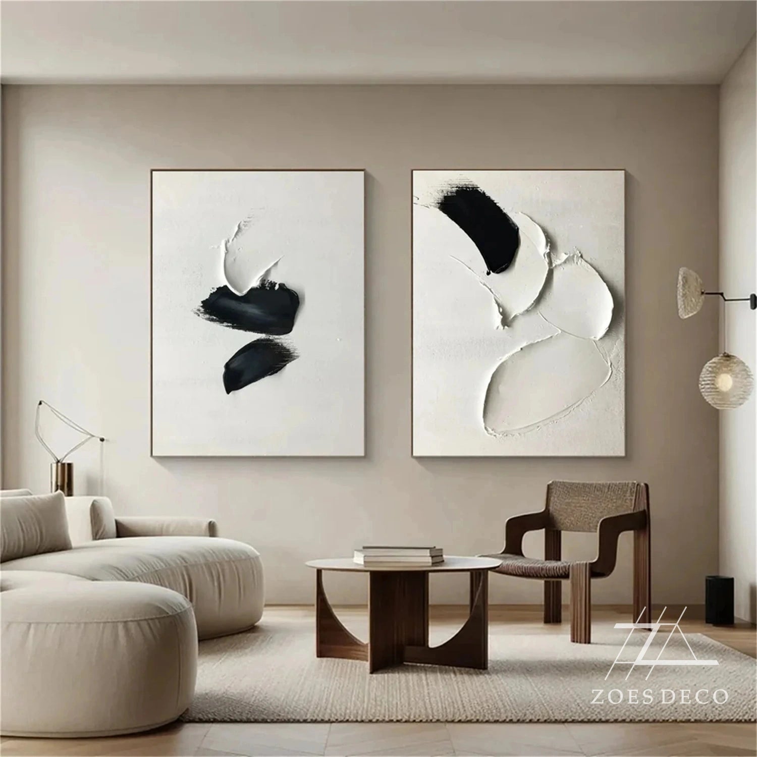 White Textured Minimalist Wall Art Set of 2 #WT179