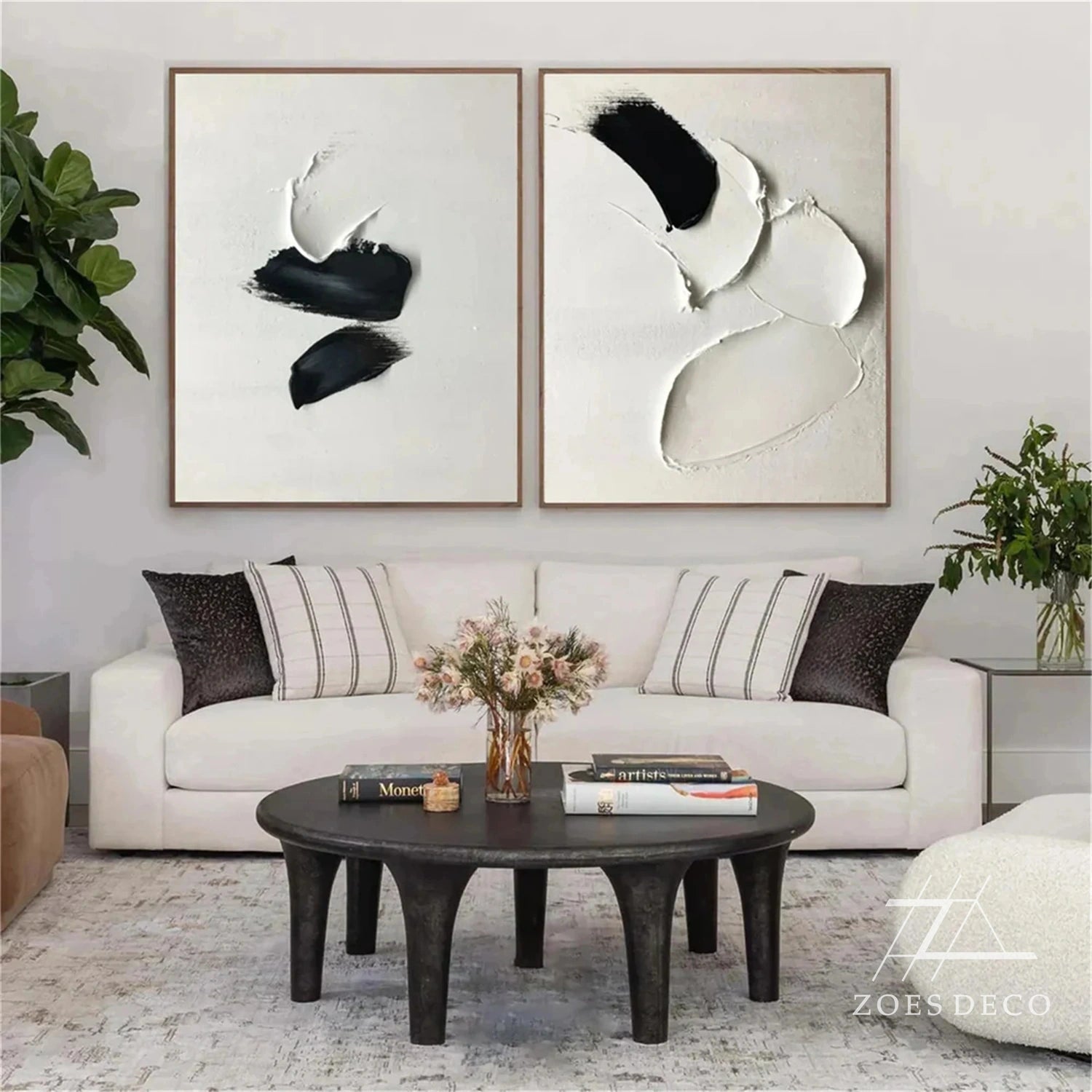 White Textured Minimalist Wall Art Set of 2 #WT179