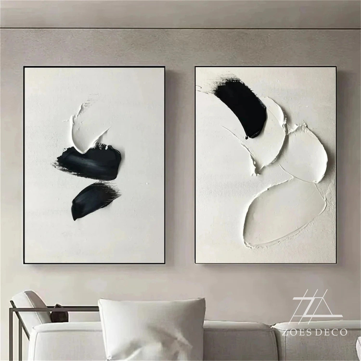 White Textured Minimalist Wall Art Set of 2 #WT179