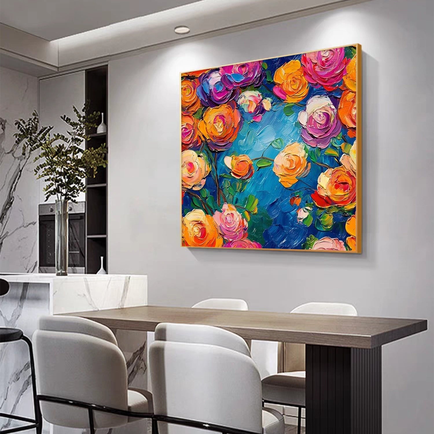 Colorful Tree And Flower Abstract Textured Wall Art #TF162