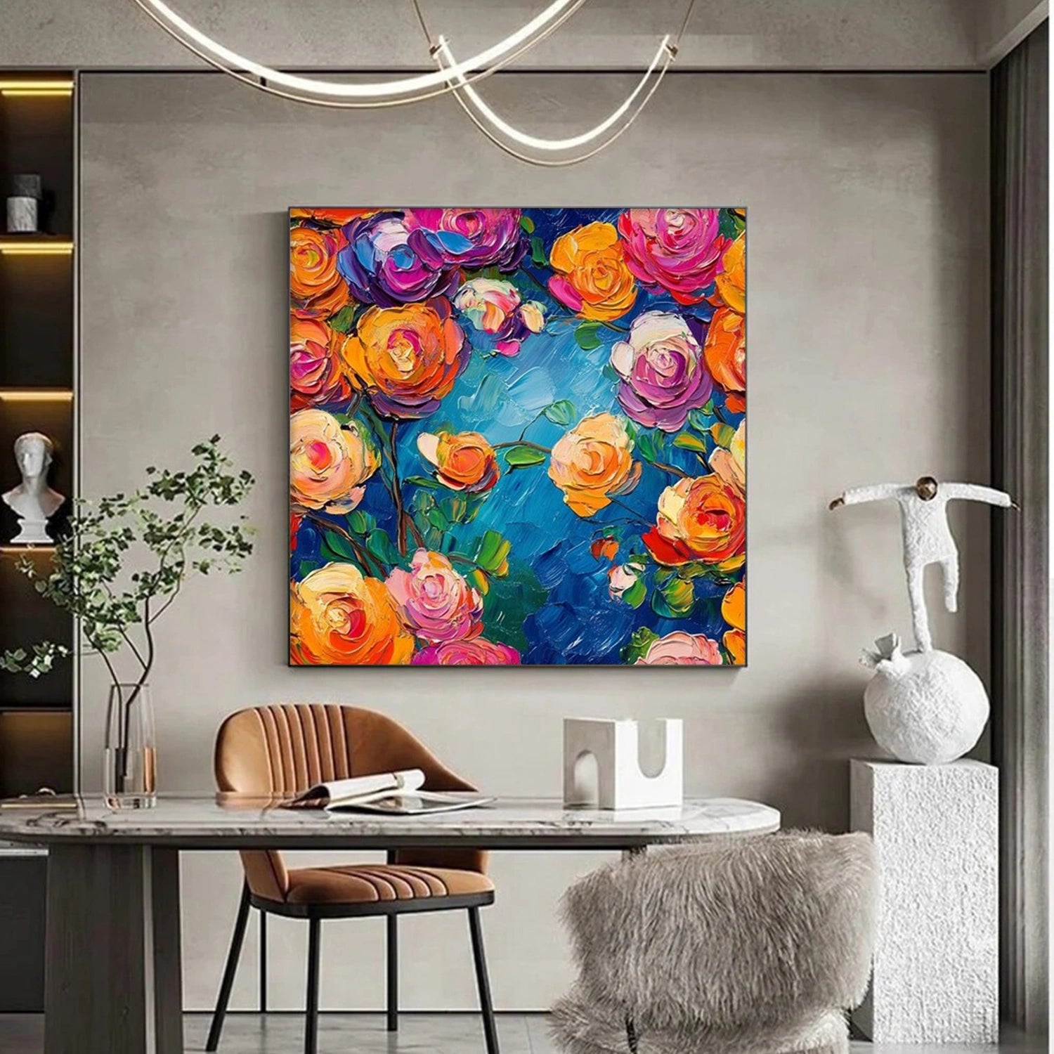 Colorful Tree And Flower Abstract Textured Wall Art #TF162