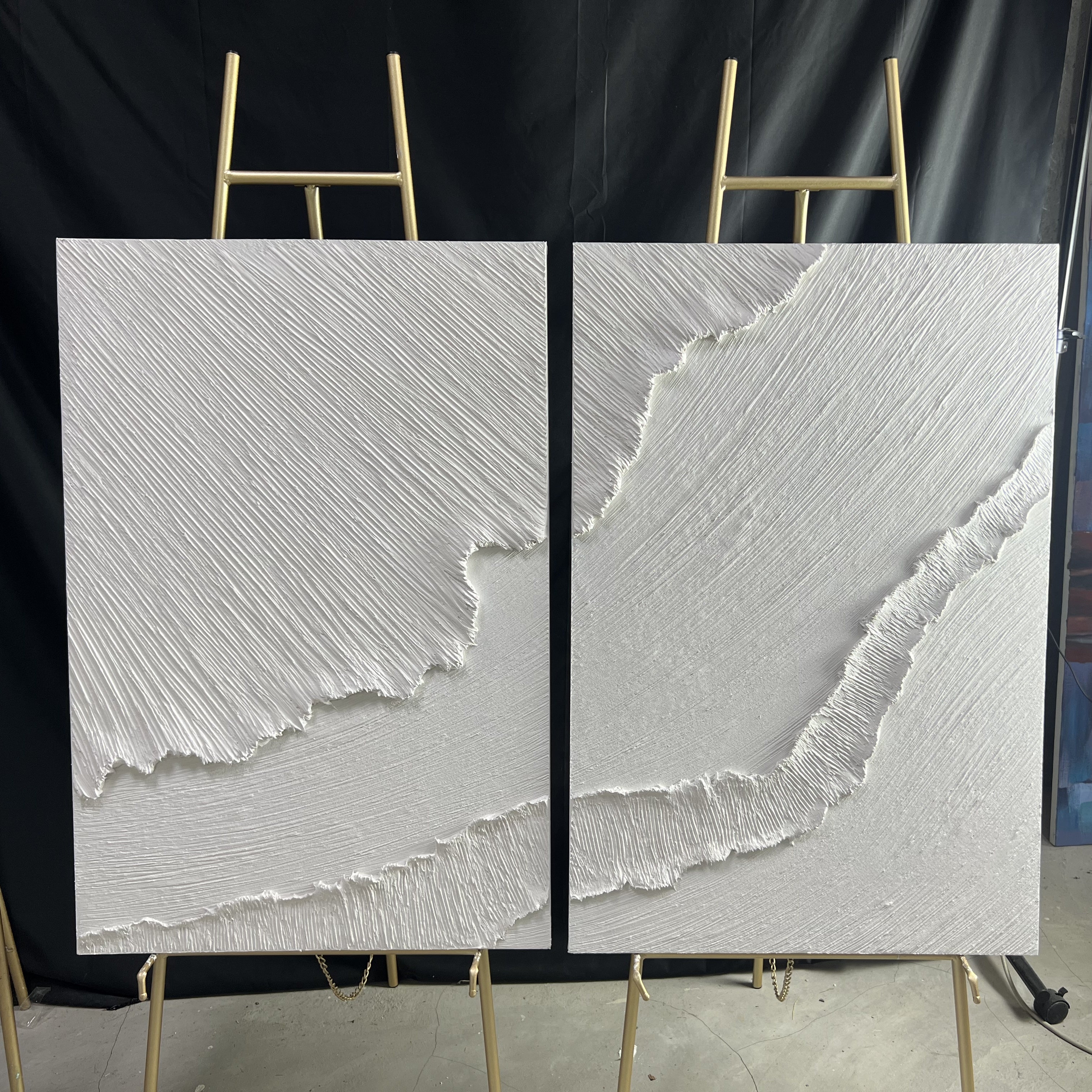 White Textured Minimalist Wall Art Set of 2 #WT001