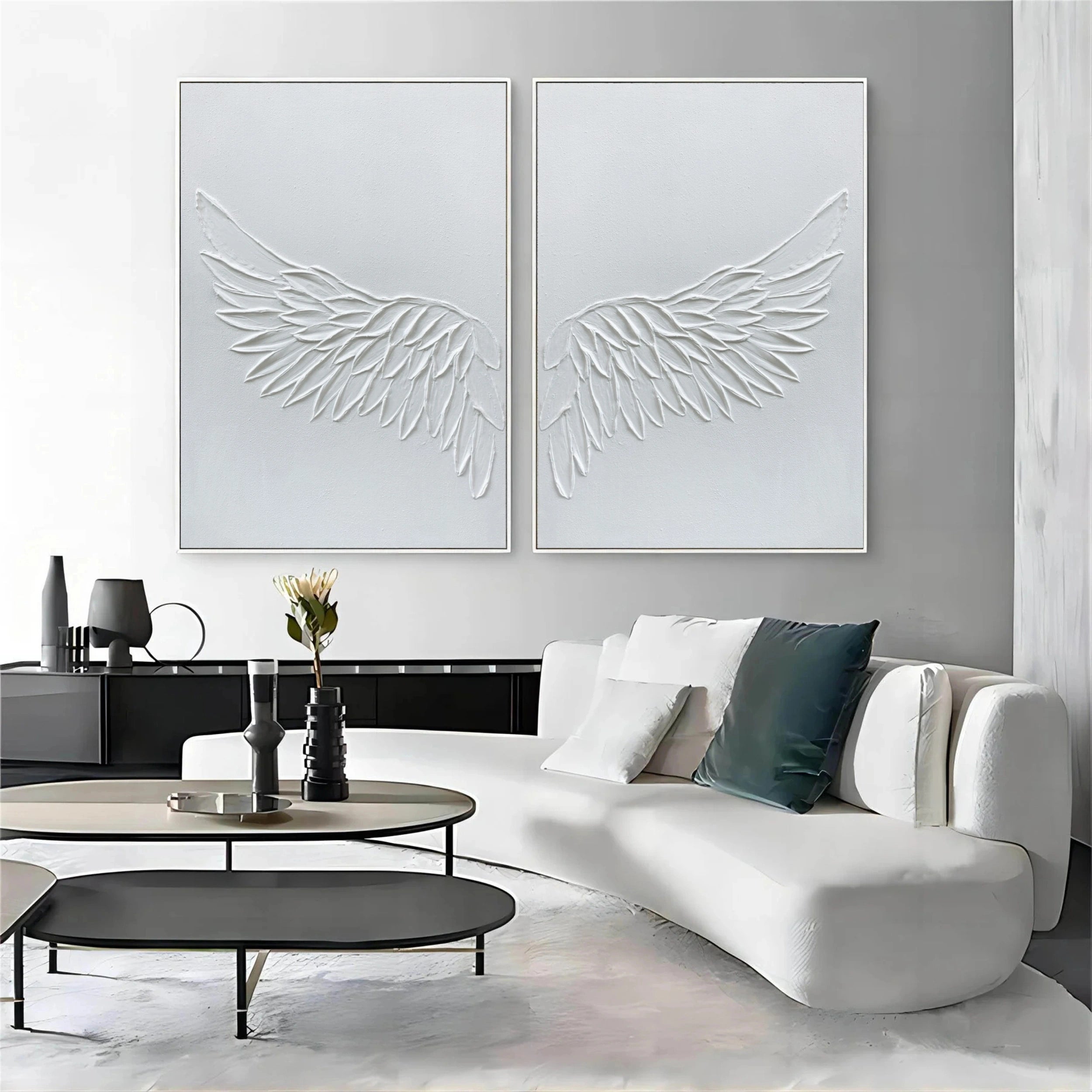 White Textured Minimalist Wall Art Set of 2 #WT062