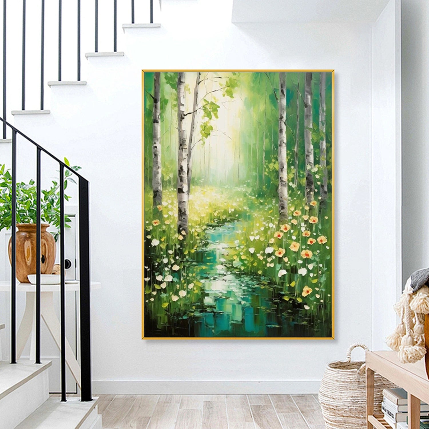 Green Tree And Flower Painting #TF081