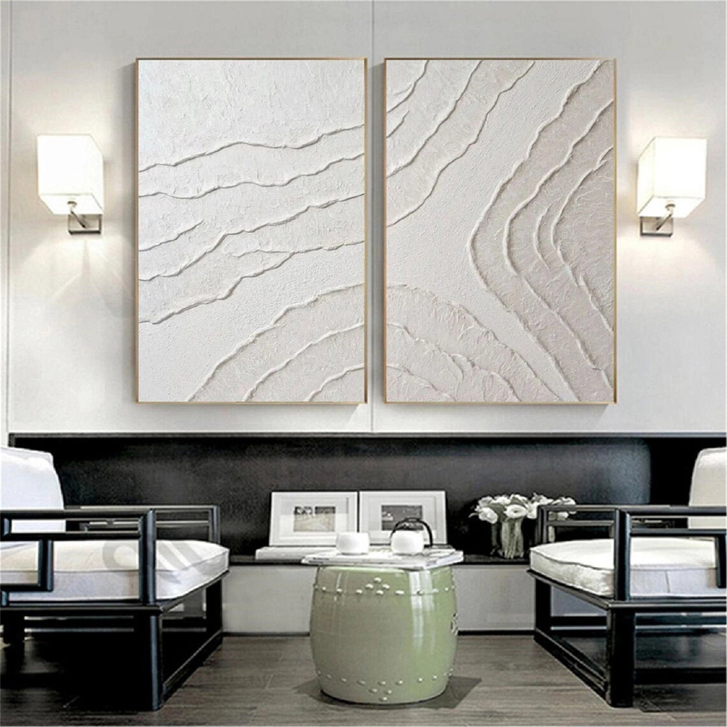 White Textured Minimalist Wall Art Set of 2 #WT083