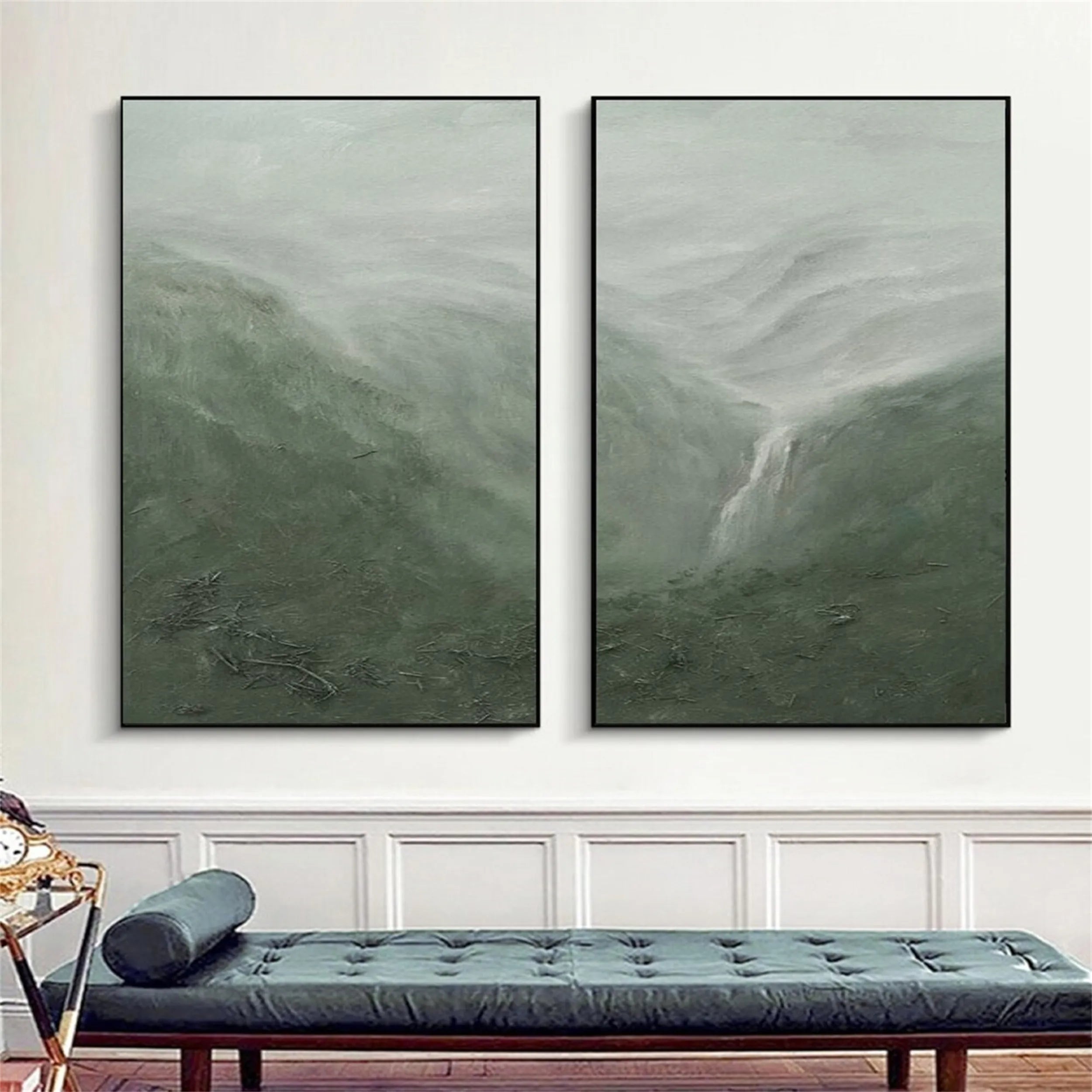 Green Textured Minimalist Wall Art Set of 2 #GT023