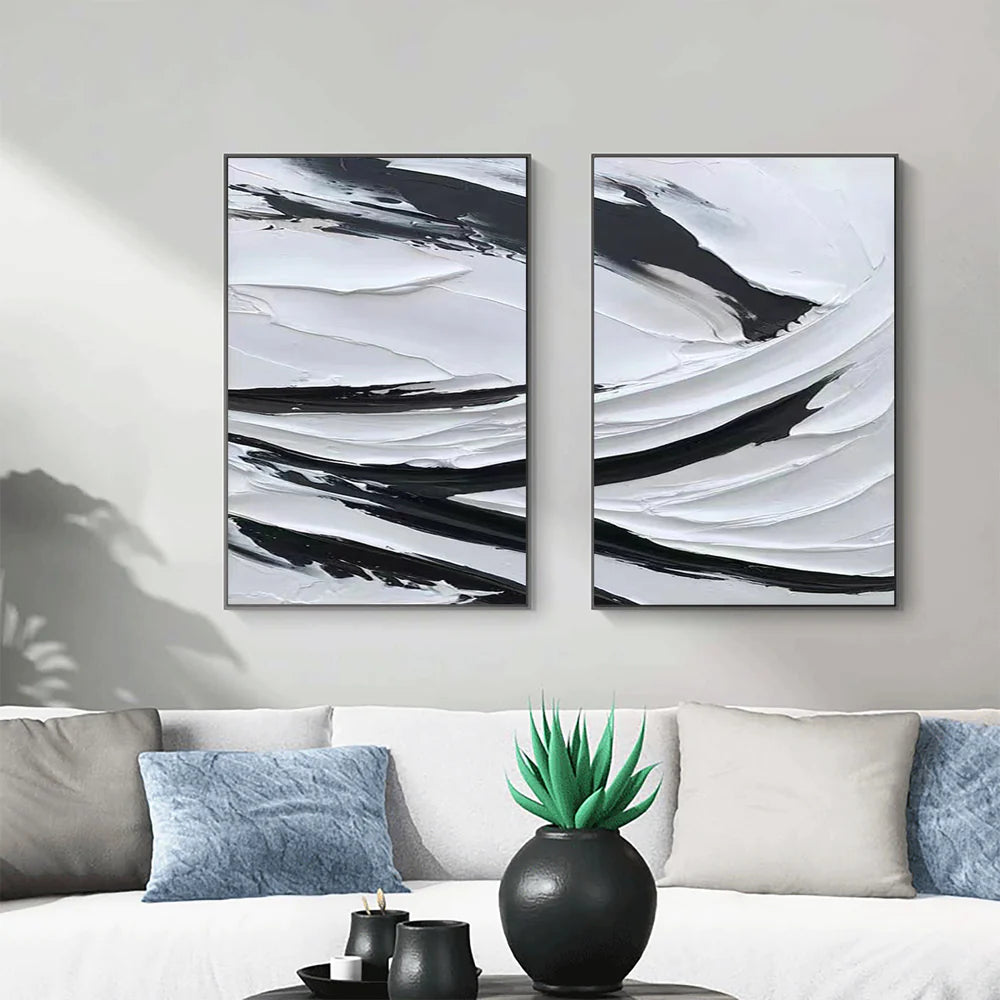 White Textured Minimalist Wall Art Set of 2 #WT034