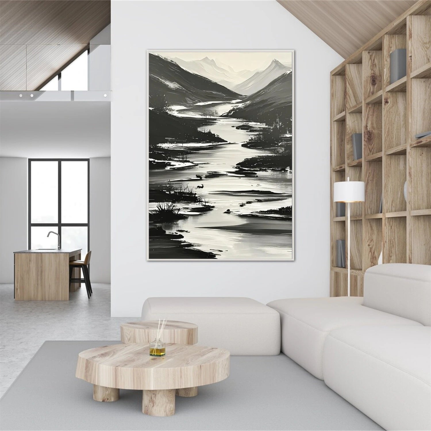 Black and White Minimalist Mountain Canvas Art #WT211
