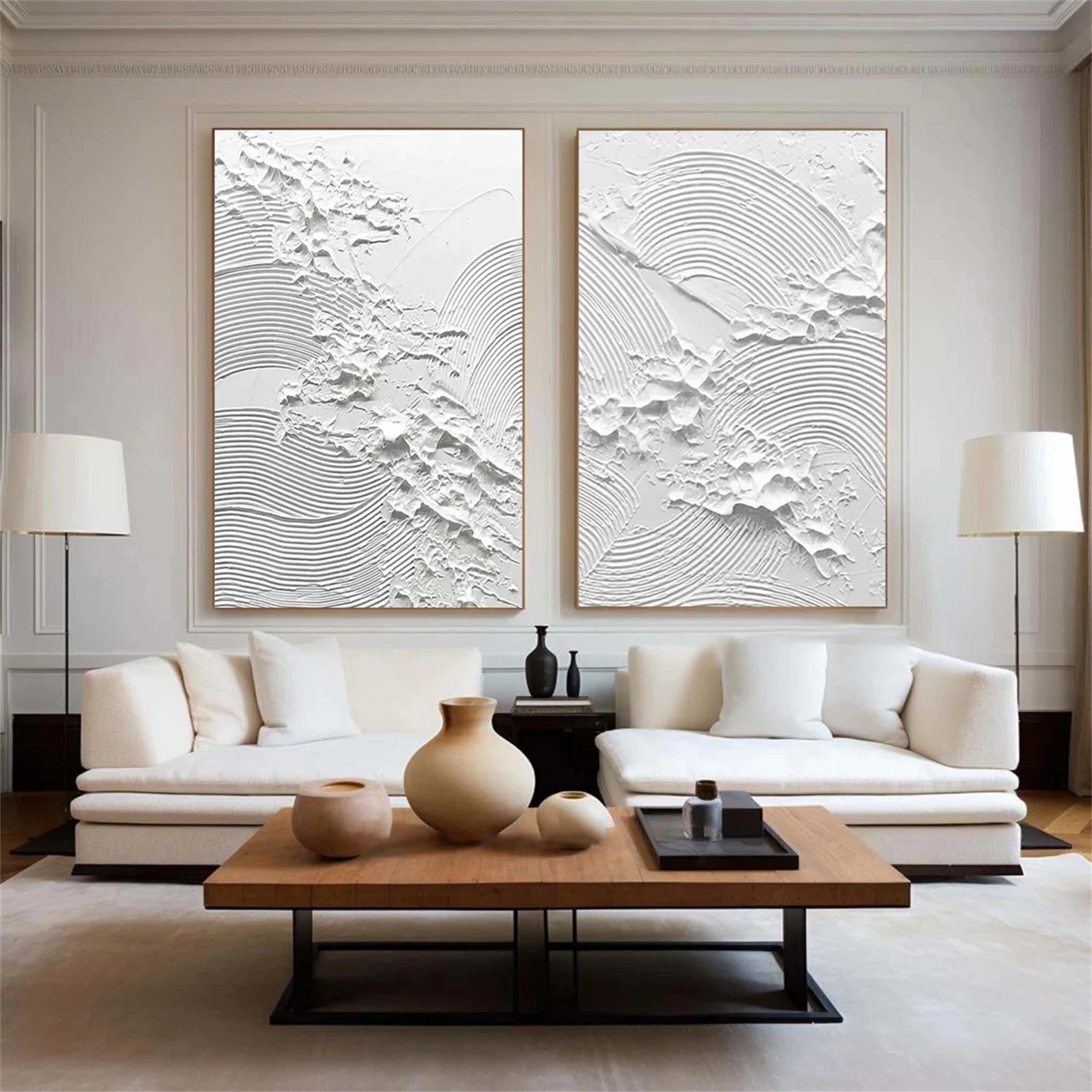 White Textured Minimalist Wall Art Set of 2 #WT032