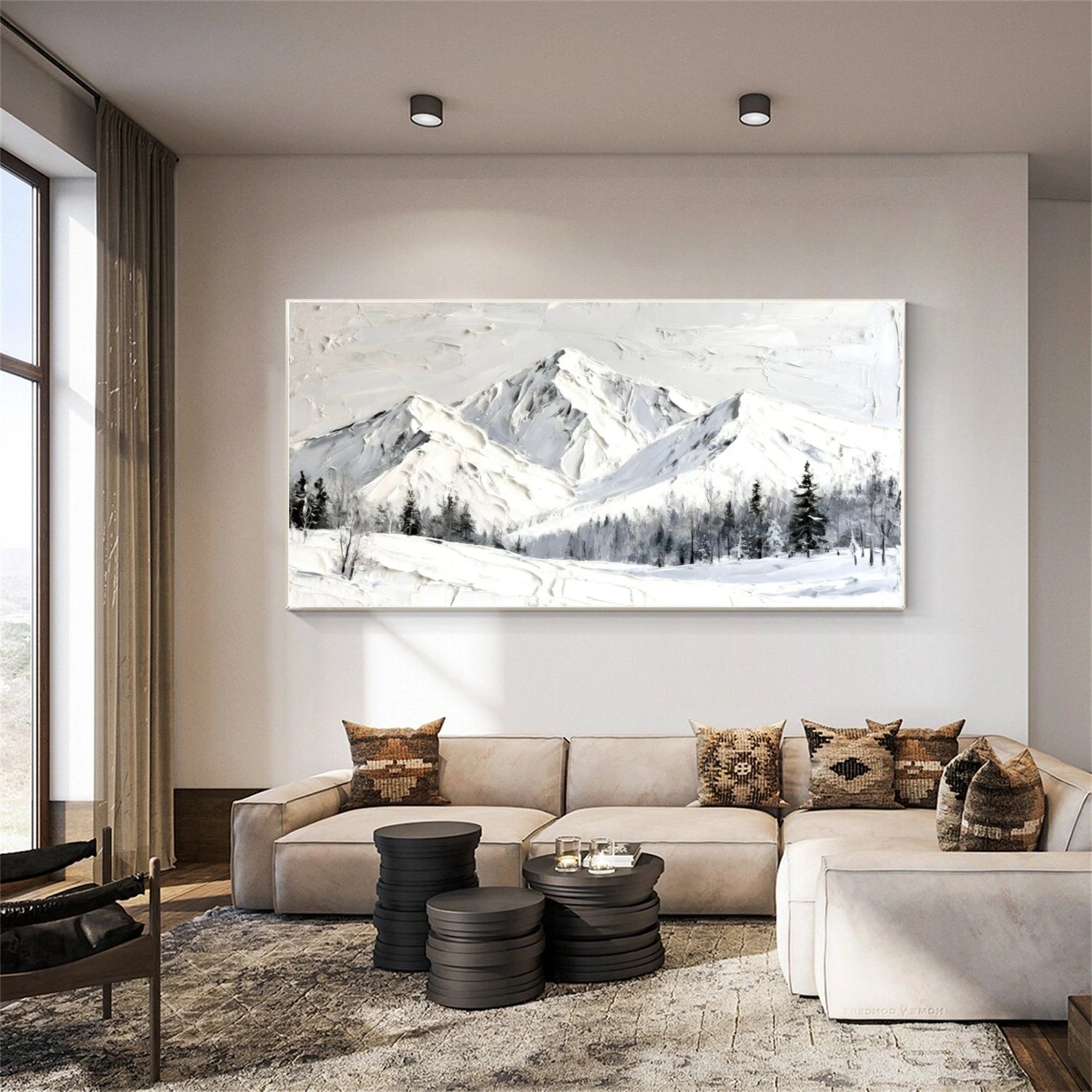 White Minimalist Mountain Textured Canvas Art #WT208