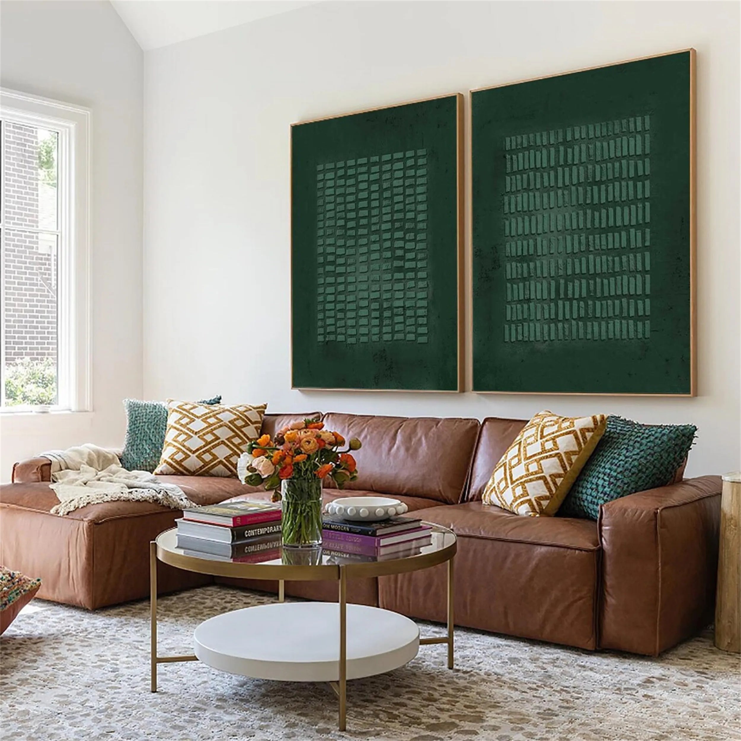 Green Textured Minimalist Wall Art Set of 2 #GT012