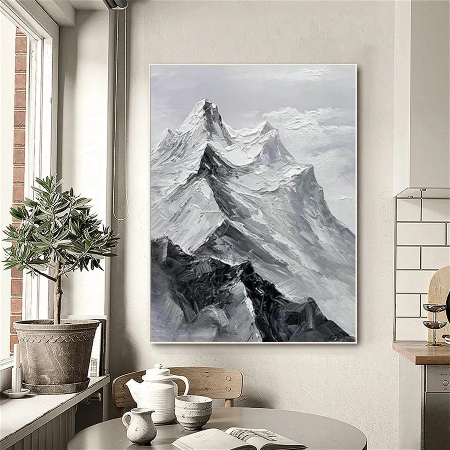 Black and White Minimalist Mountain Textured Canvas Art #WT203