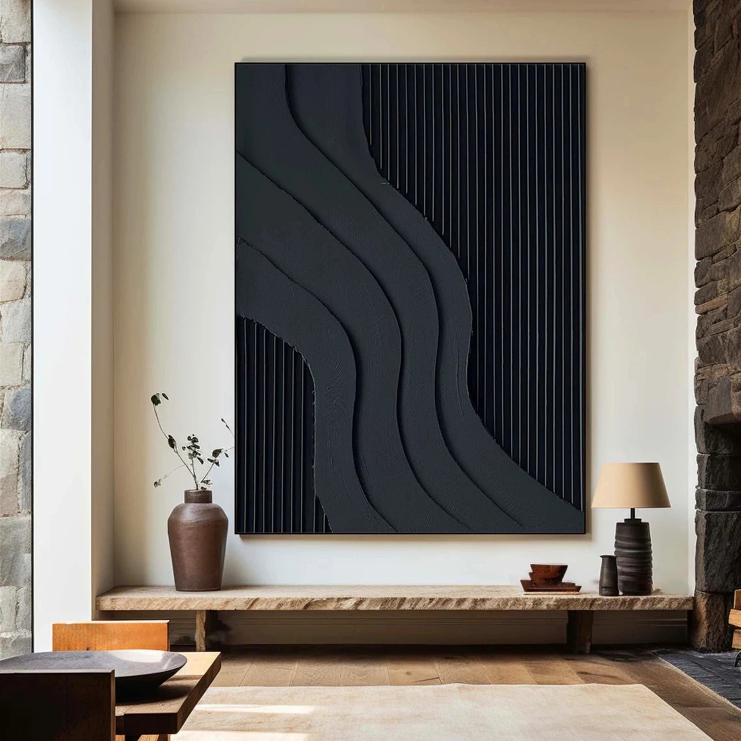 Black Textured Minimalist Wall Art #BT020