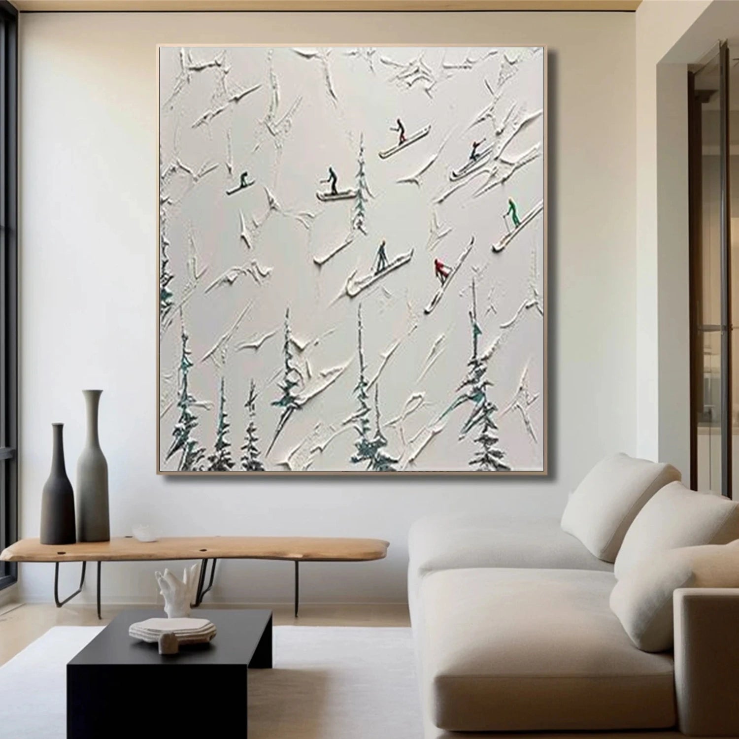 Skiing Sport Textured Wall Art #BA048