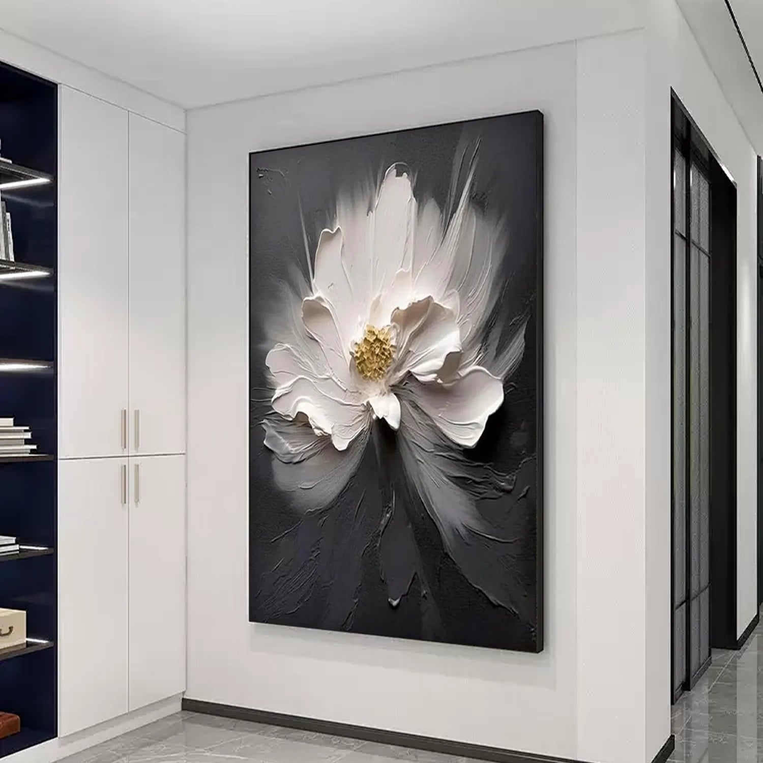 Black and White Tree And Flower Abstract Textured Wall Art #TF122