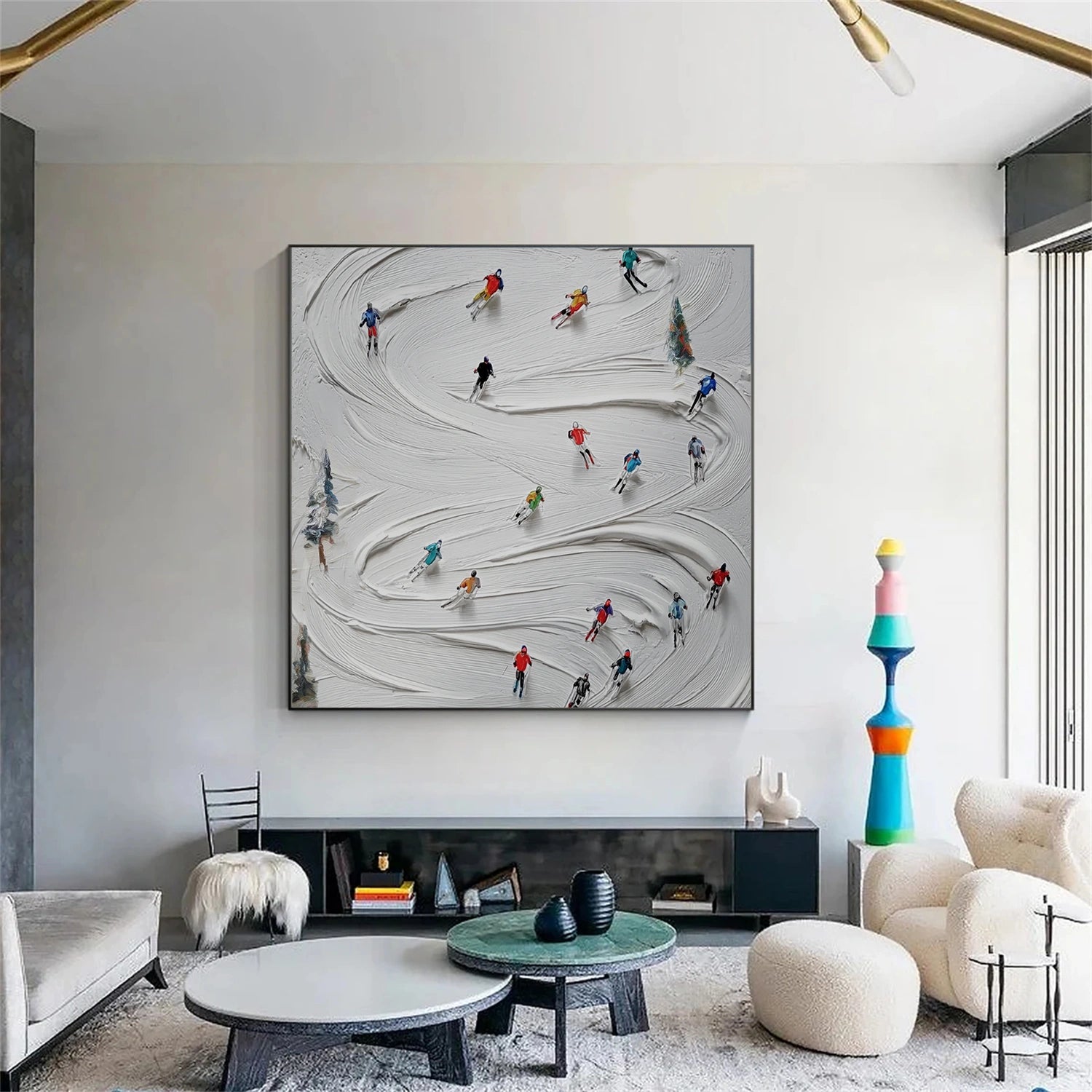 Skiing Sport Textured Wall Art #BA042