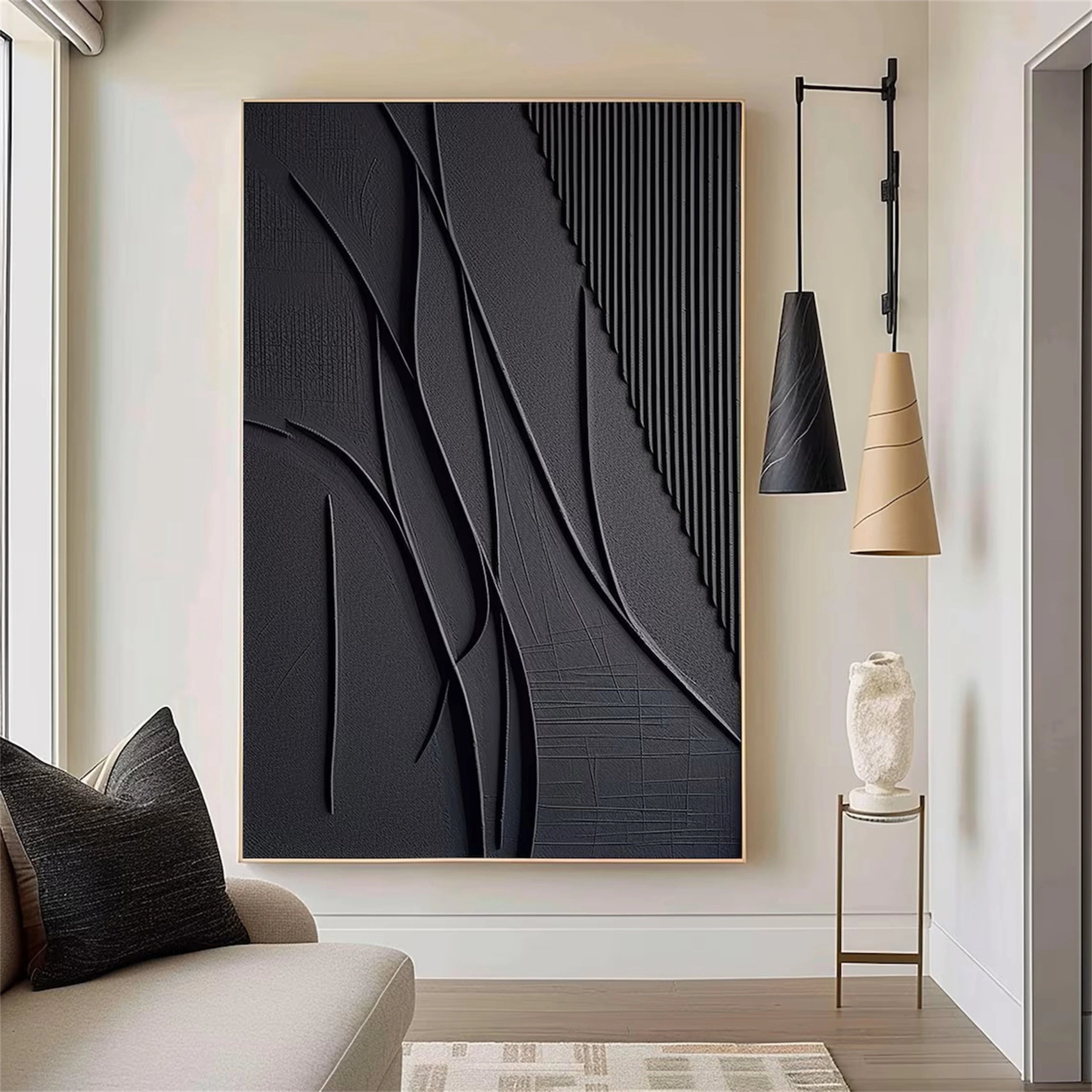 Black Textured Minimalist Wall Art #BT035