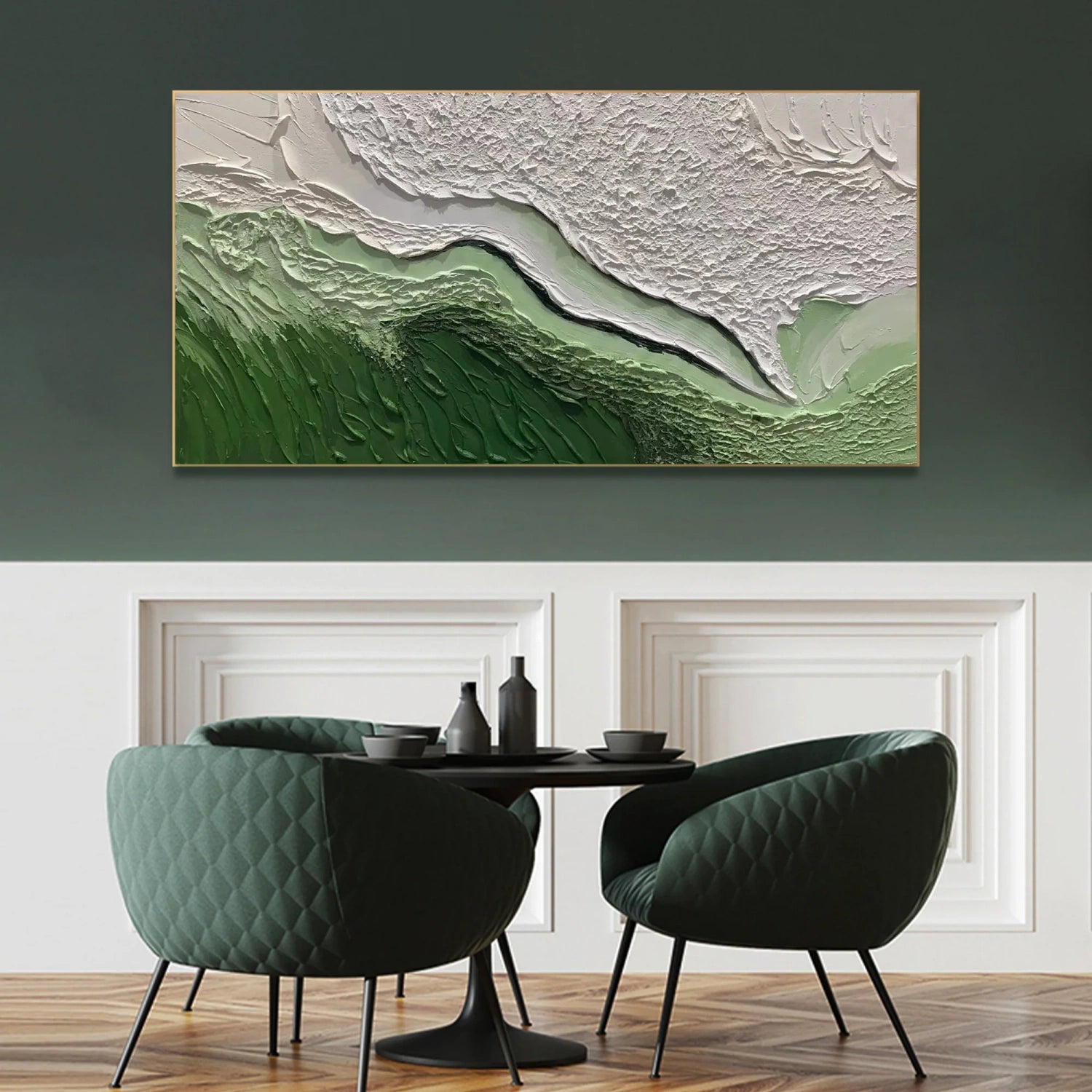 Zoes Deco Original Hand-Painted Abstract/Minimalist/Green Textured
