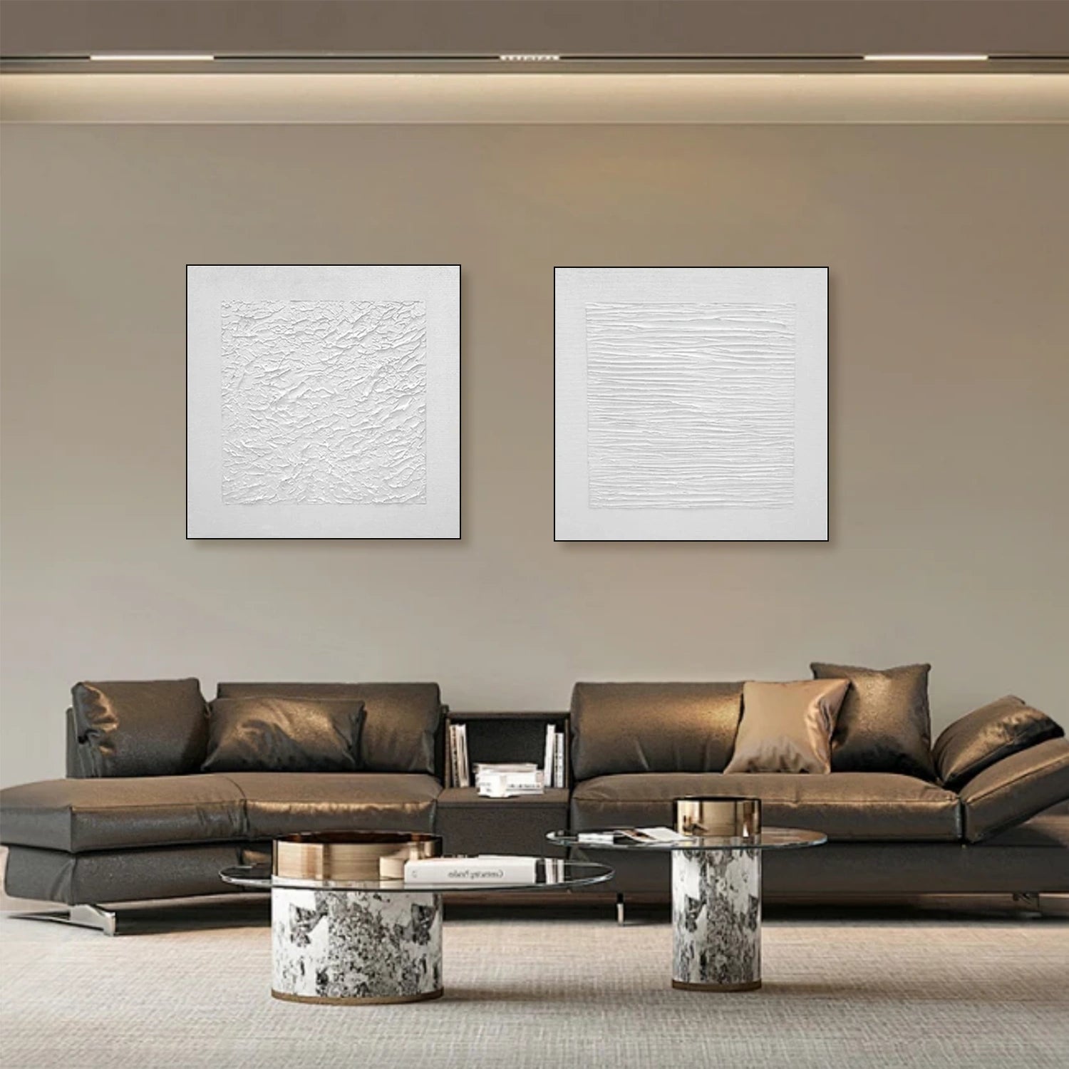 White Textured Minimalist Wall Art Set of 2 #WT190