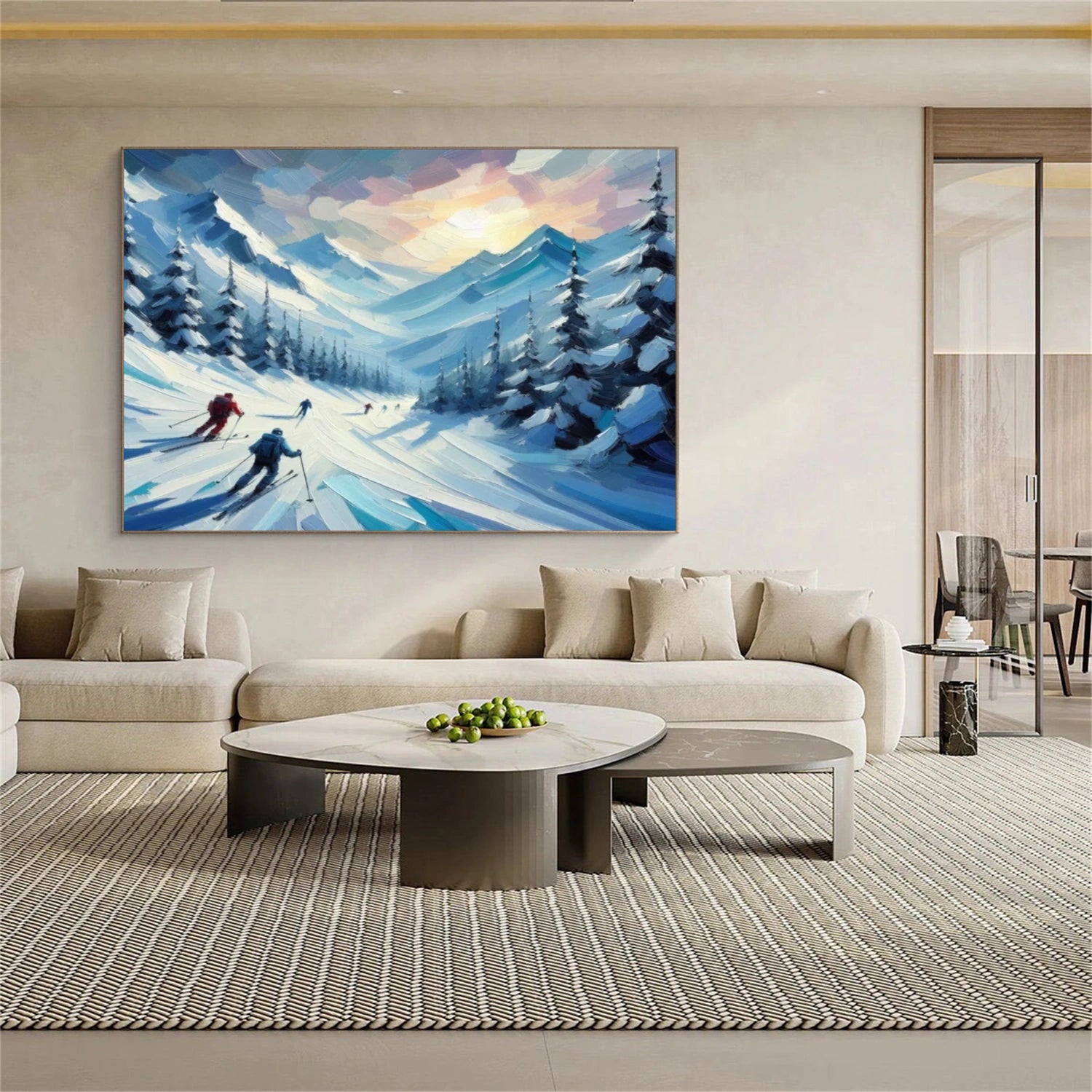 Skiing Sport Textured Wall Art #BA022