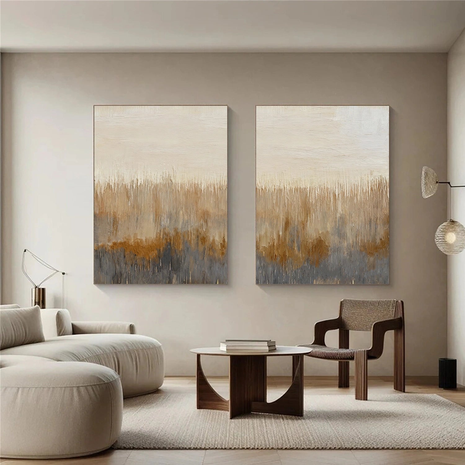 Beige and Brown Abstract Wall Art Set of 2 #AW193