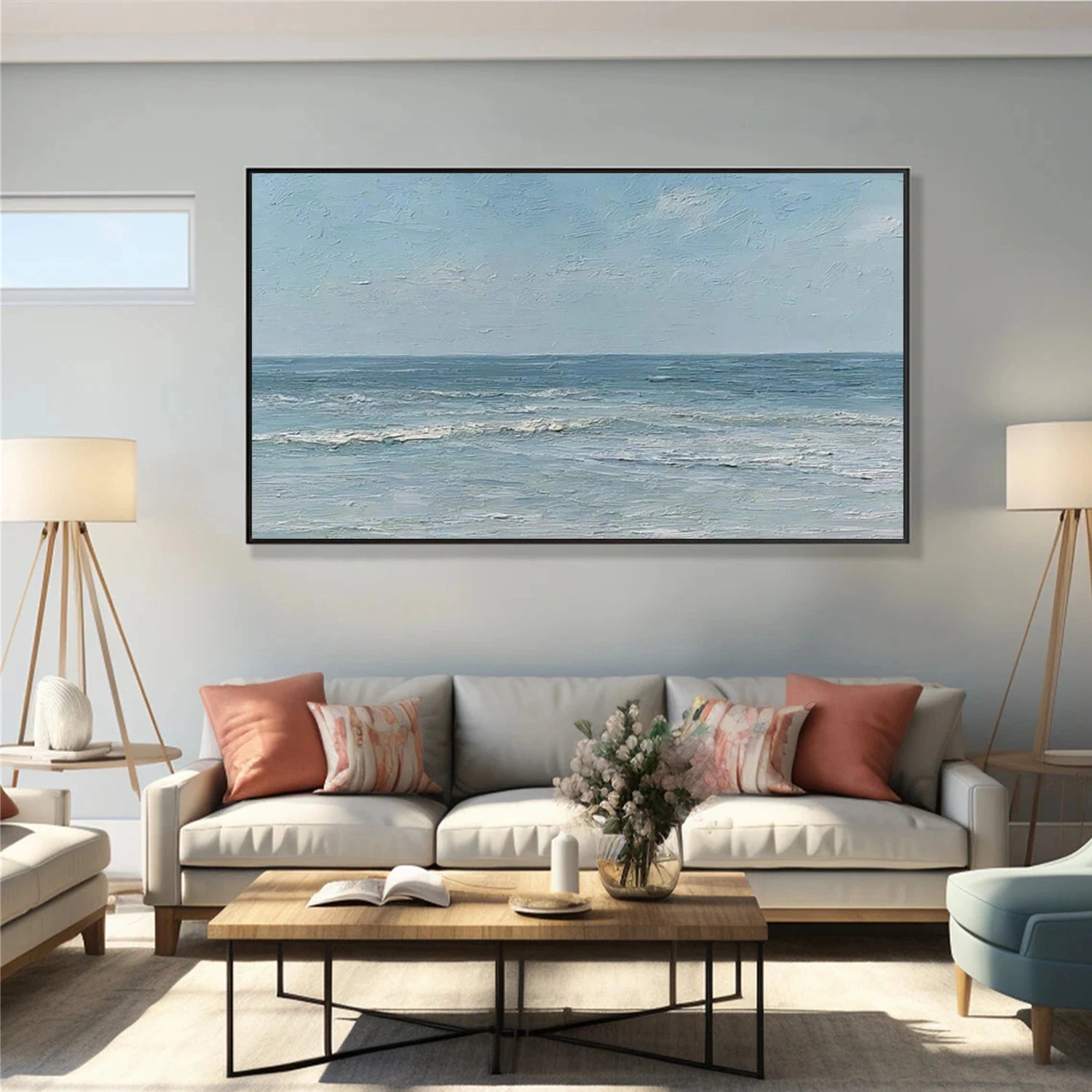 Sky And Ocean Abstract Textured Wall Art #SO382