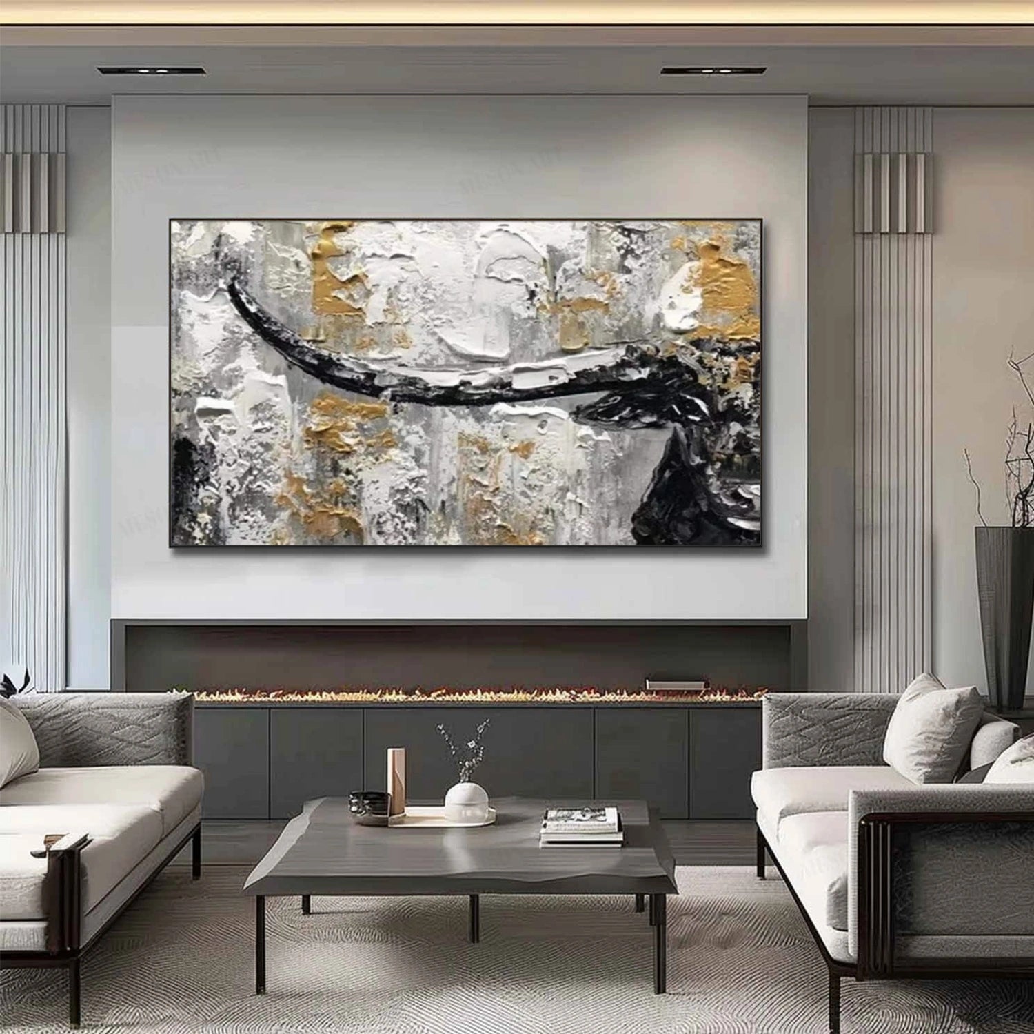 Abstract Animal Art Bull Textured Wall Art #AT027