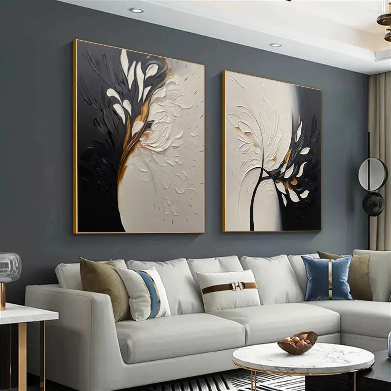 Tree And Flower Abstract Textured Wall Art Set of 2 #TF131