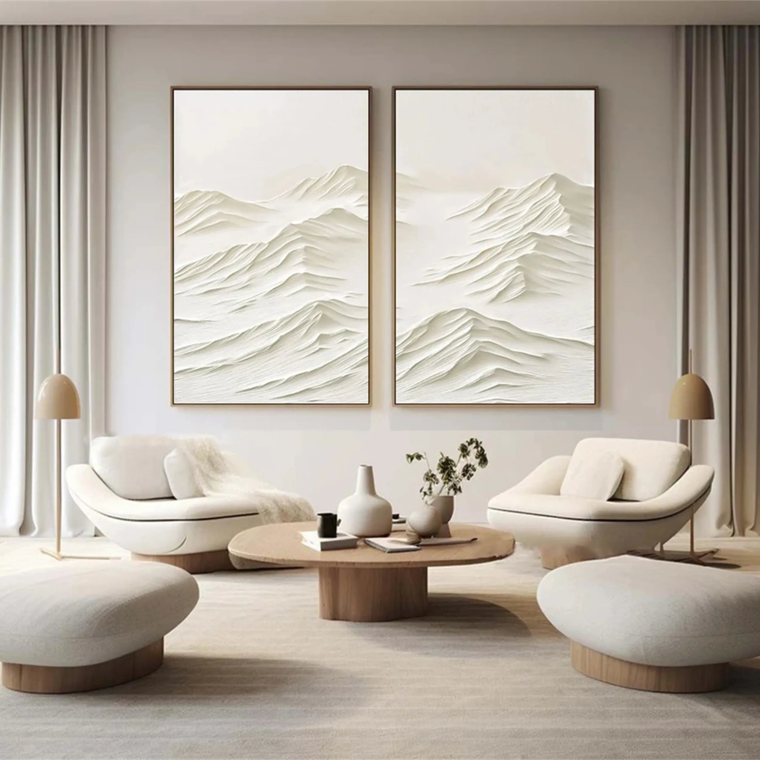 White Textured Minimalist Wall Art Set of 2 #WT132