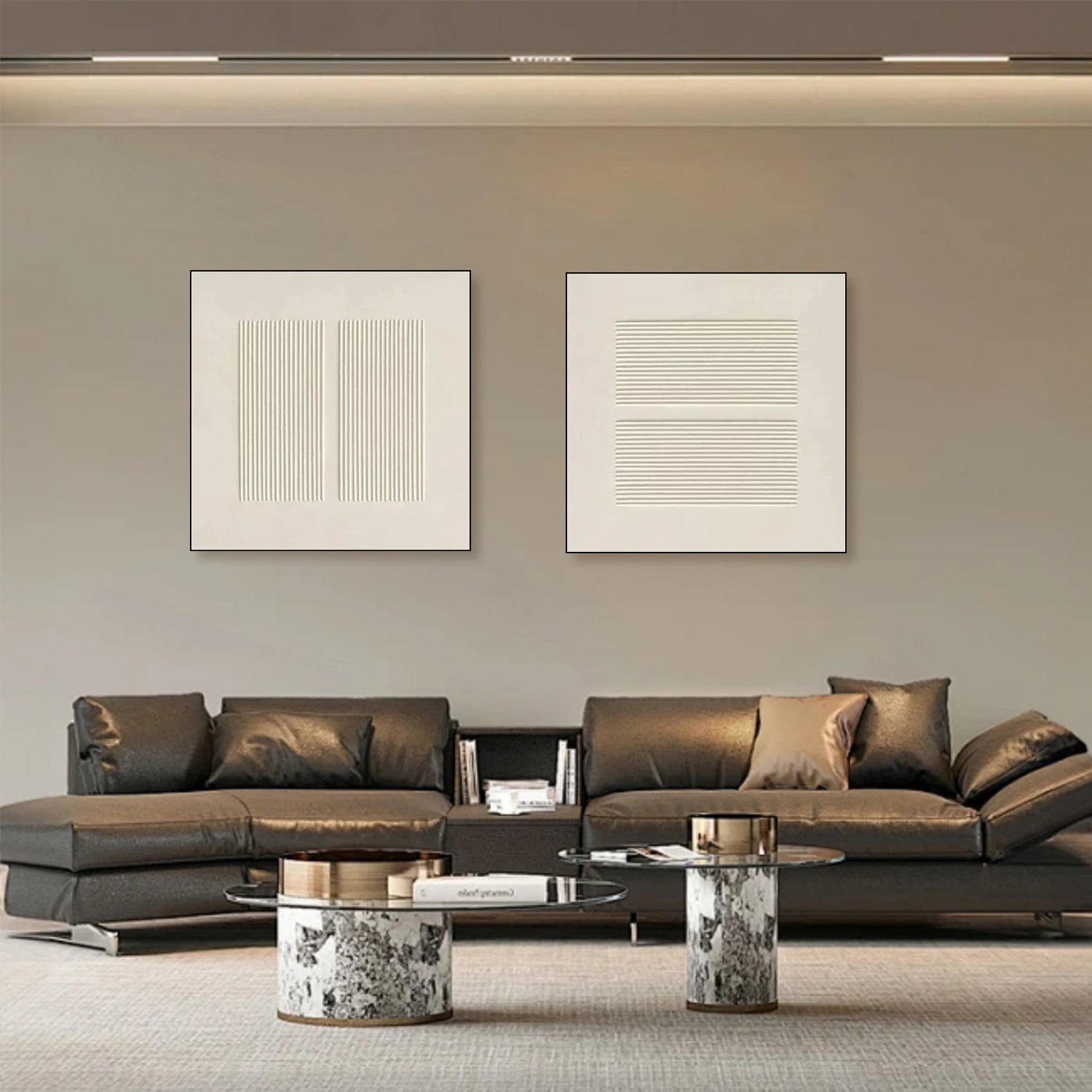 White Textured Minimalist Wall Art Set of 2 #WT189