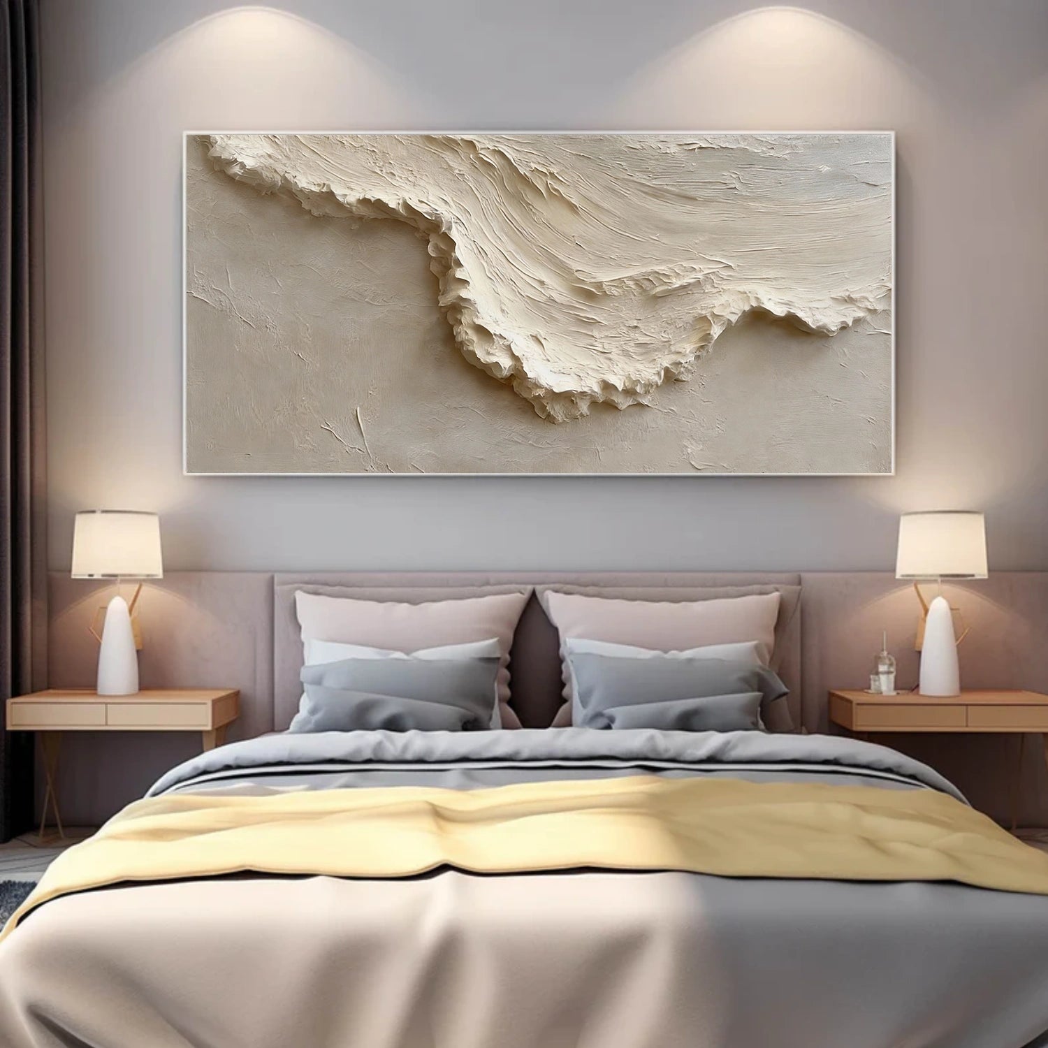 Beige & Brown Sky And Ocean Abstract Textured Wall Art #SO372