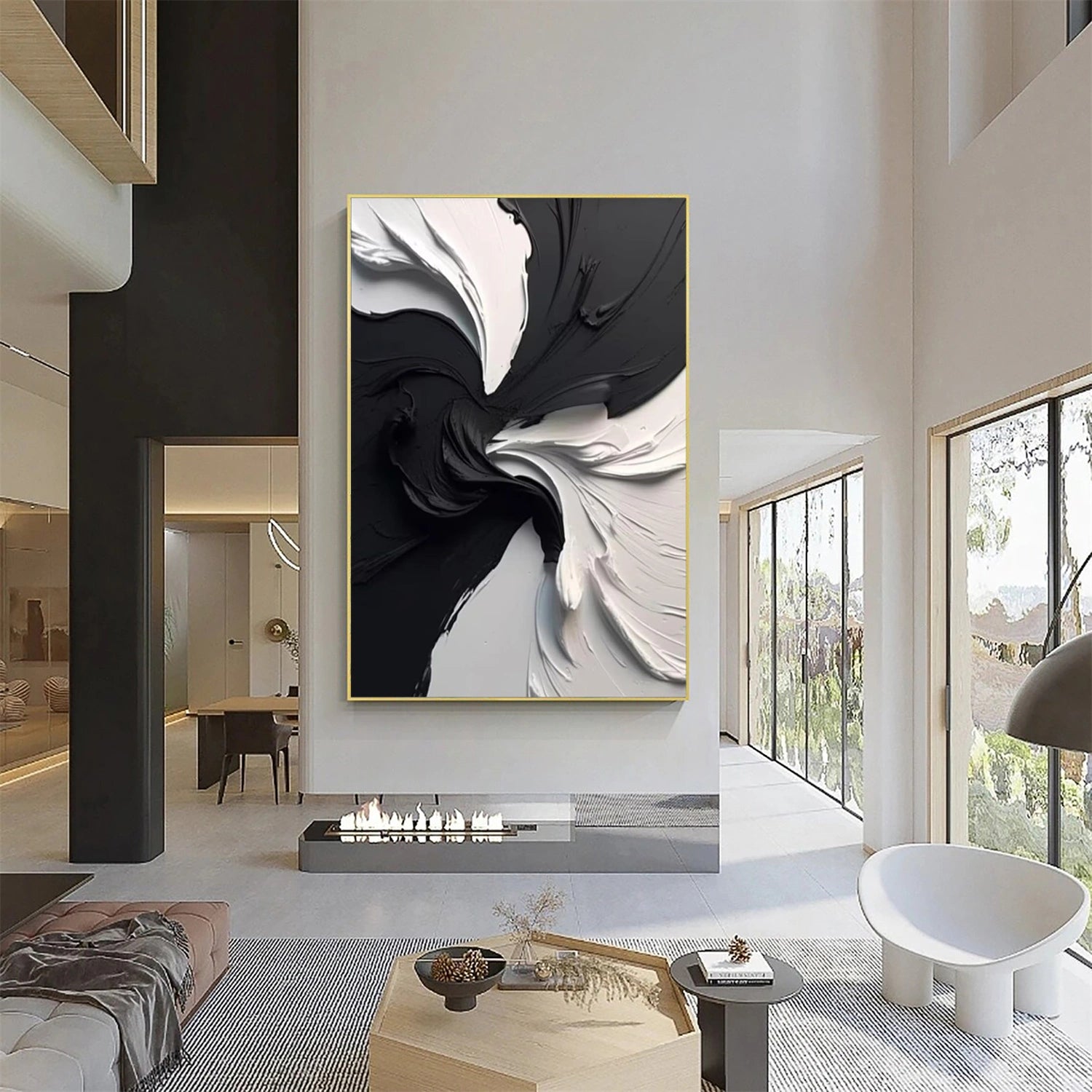 Black and White Minimalist Textured Canvas Art #BT076