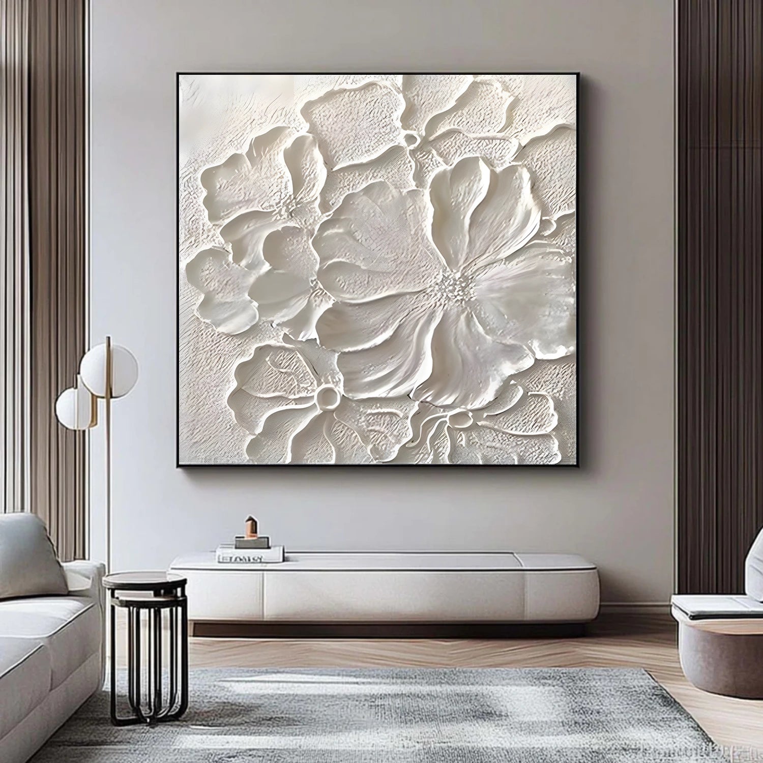 White Tree And Flower Abstract Textured Wall Art #TF190