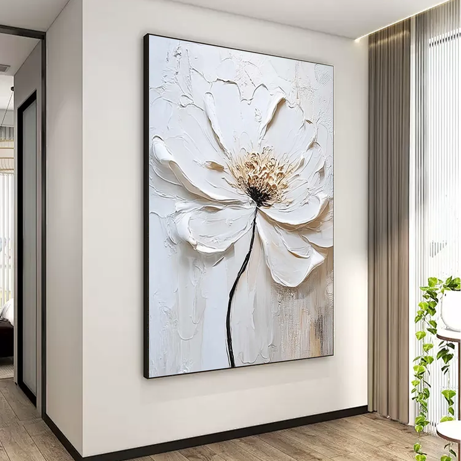 White Tree And Flower Abstract Textured Wall Art #TF123