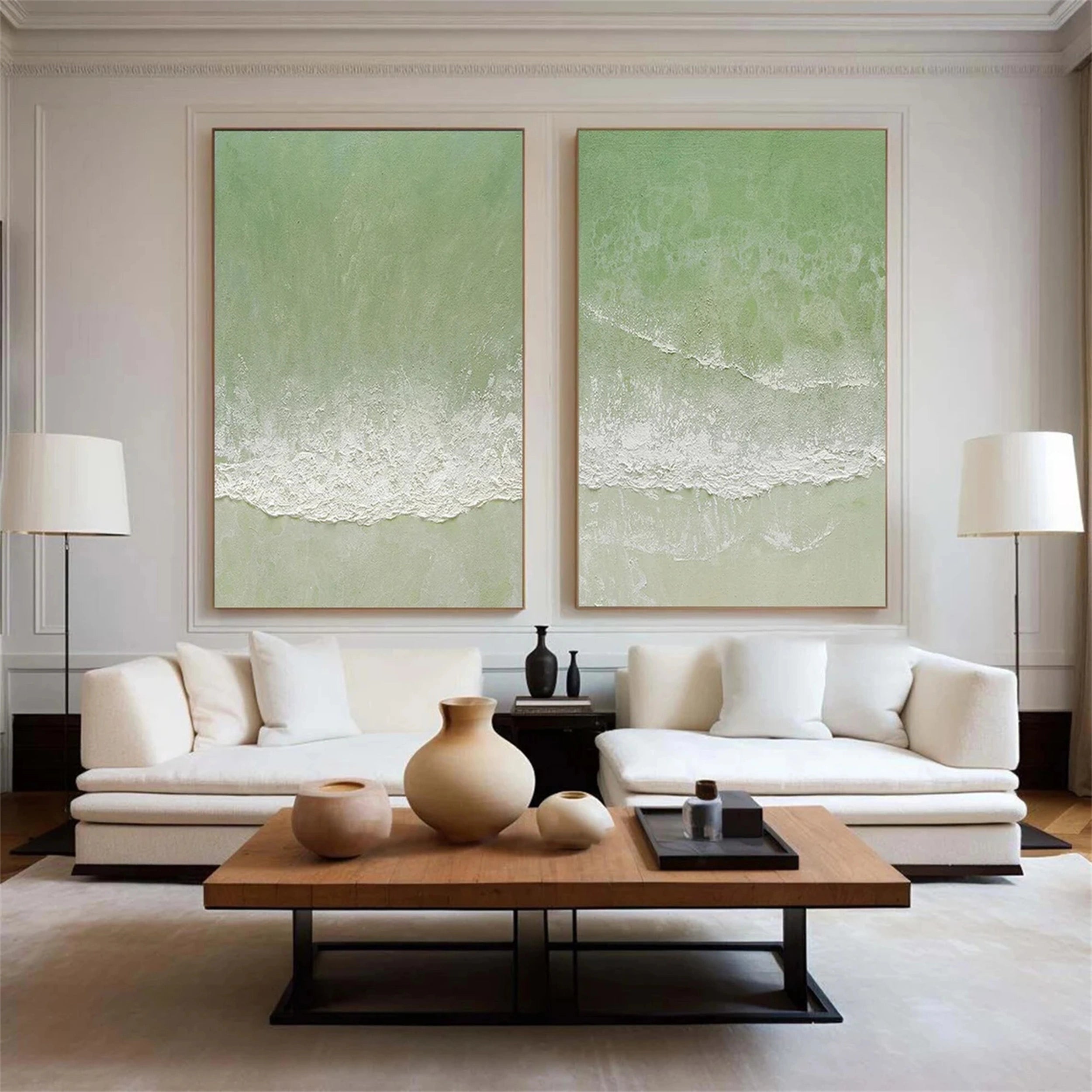 Green Textured Minimalist Wall Art Set of 2 #GT002