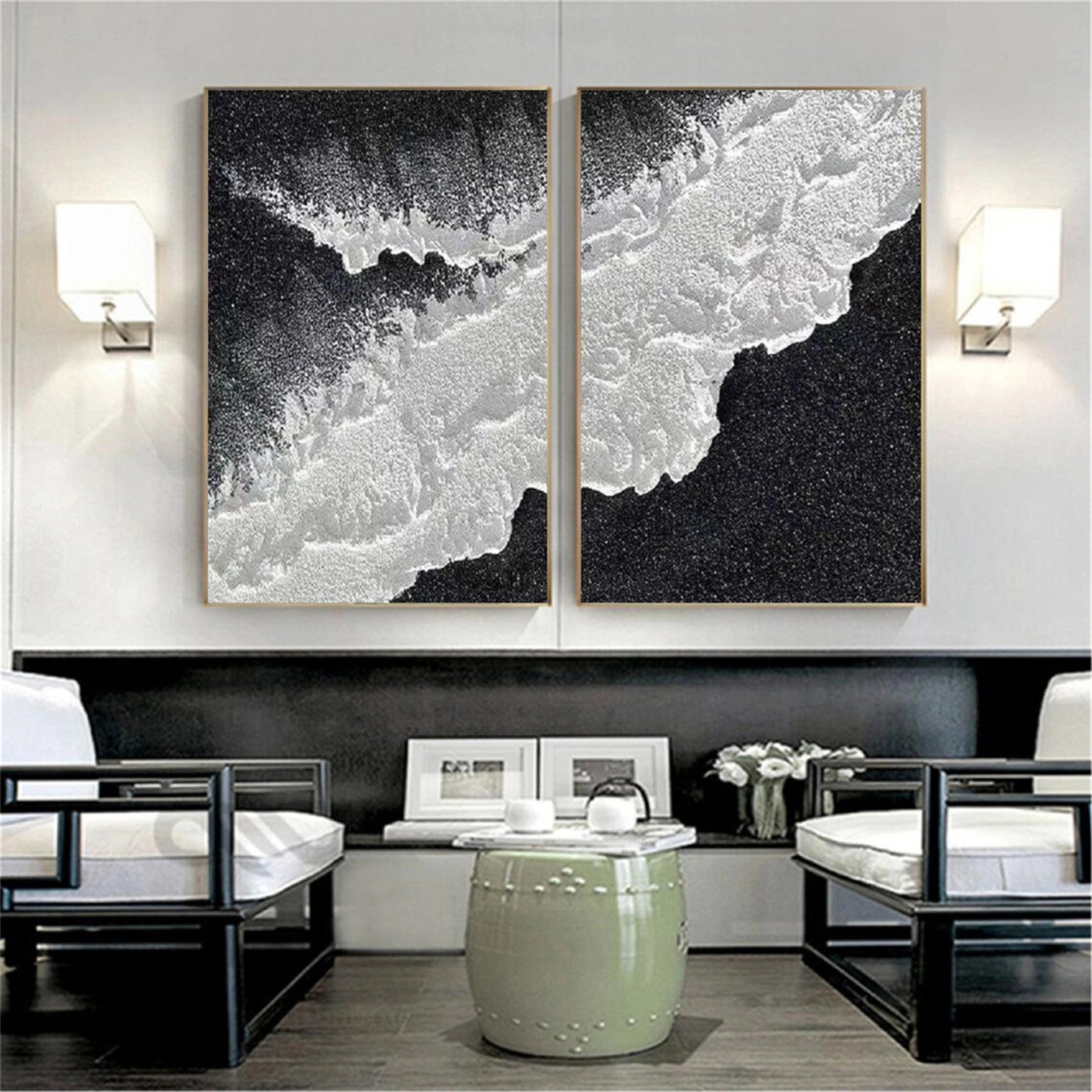 Black Textured Minimalist Wall Art Set of 2 #BT046