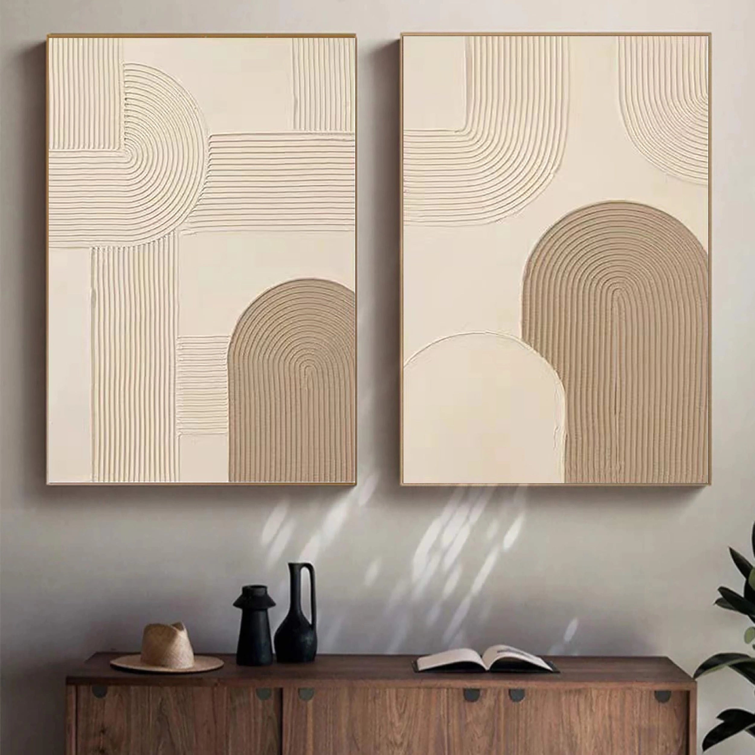 Beige & Brown Textured Minimalist Wall Art Set of 2 #BM020