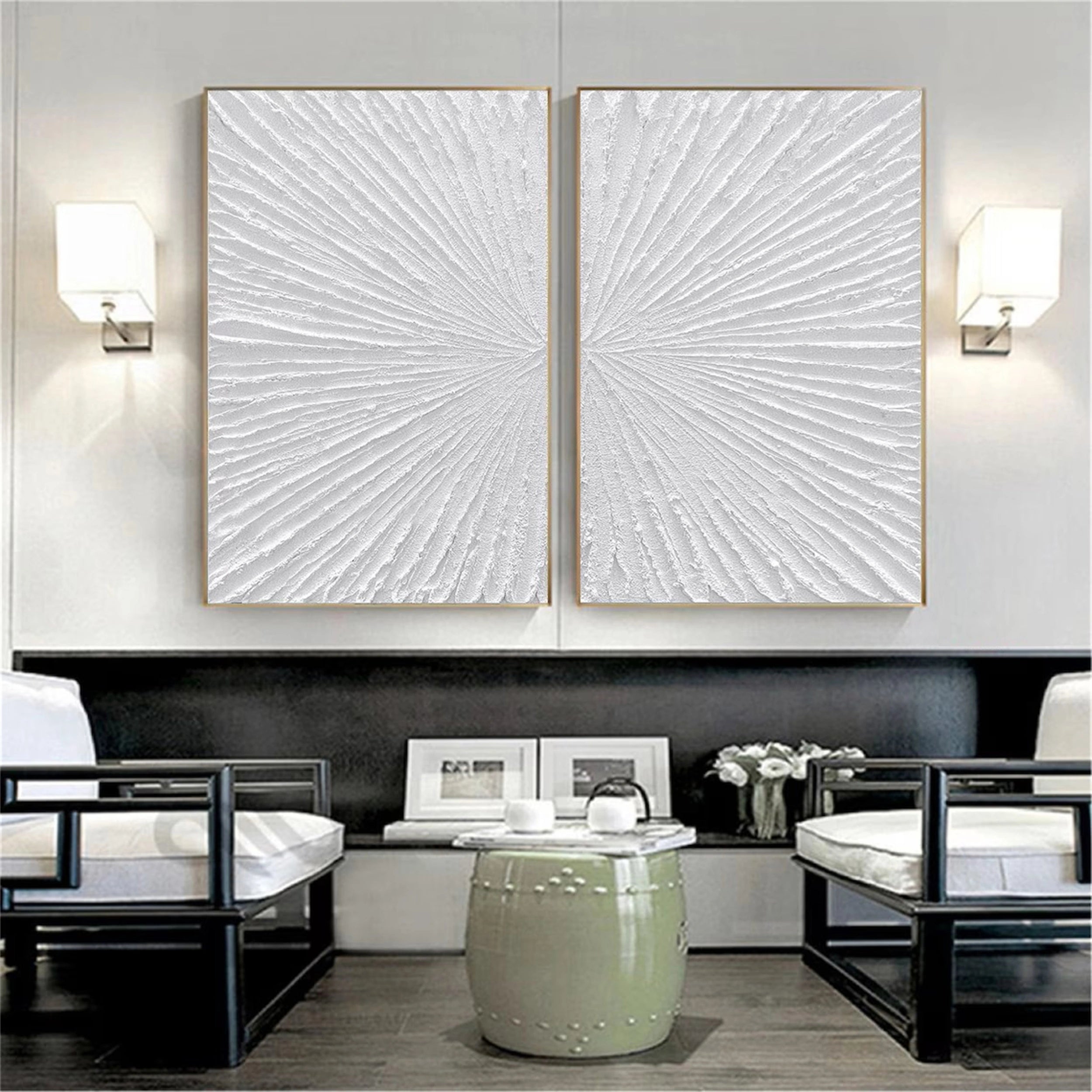White Textured Minimalist Wall Art Set of 2 #WT088