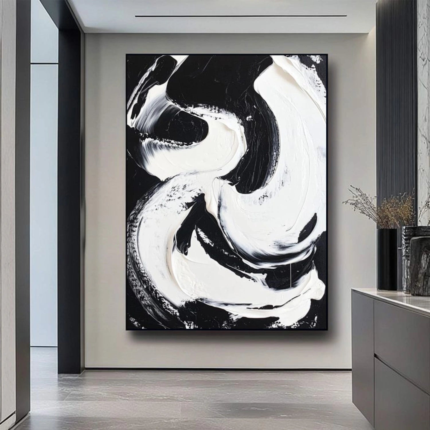 Black and White Minimalist Textured Canvas Art #BT090